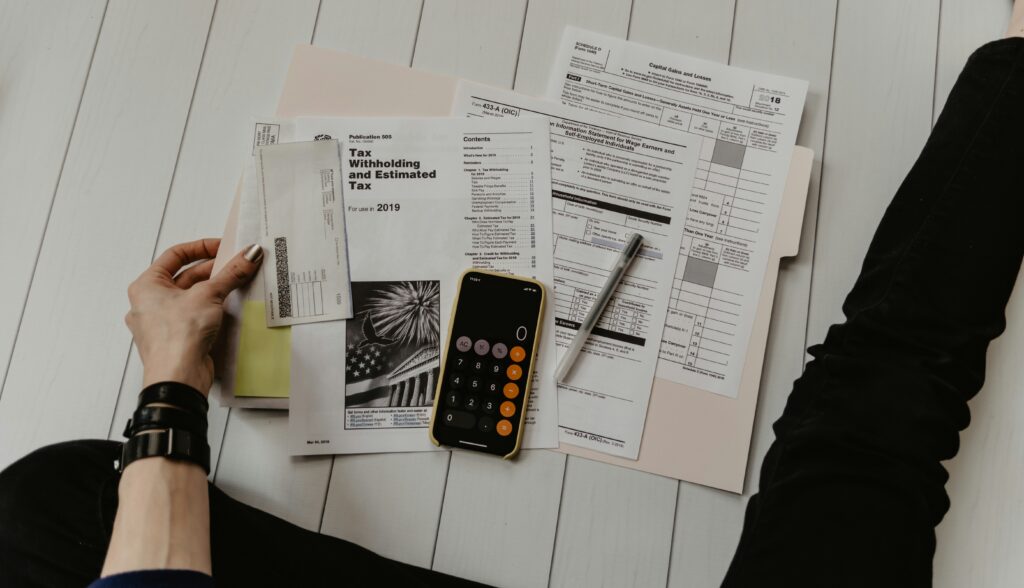 Small business taxes and papers.