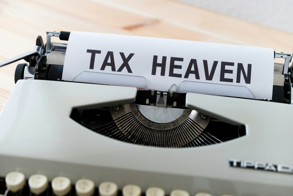Tax heaven written on paper in typewriter.